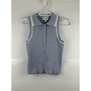 Pink Rose Blue Ribbed Knit Polo Dress Women’s Small Sleeveless Striped